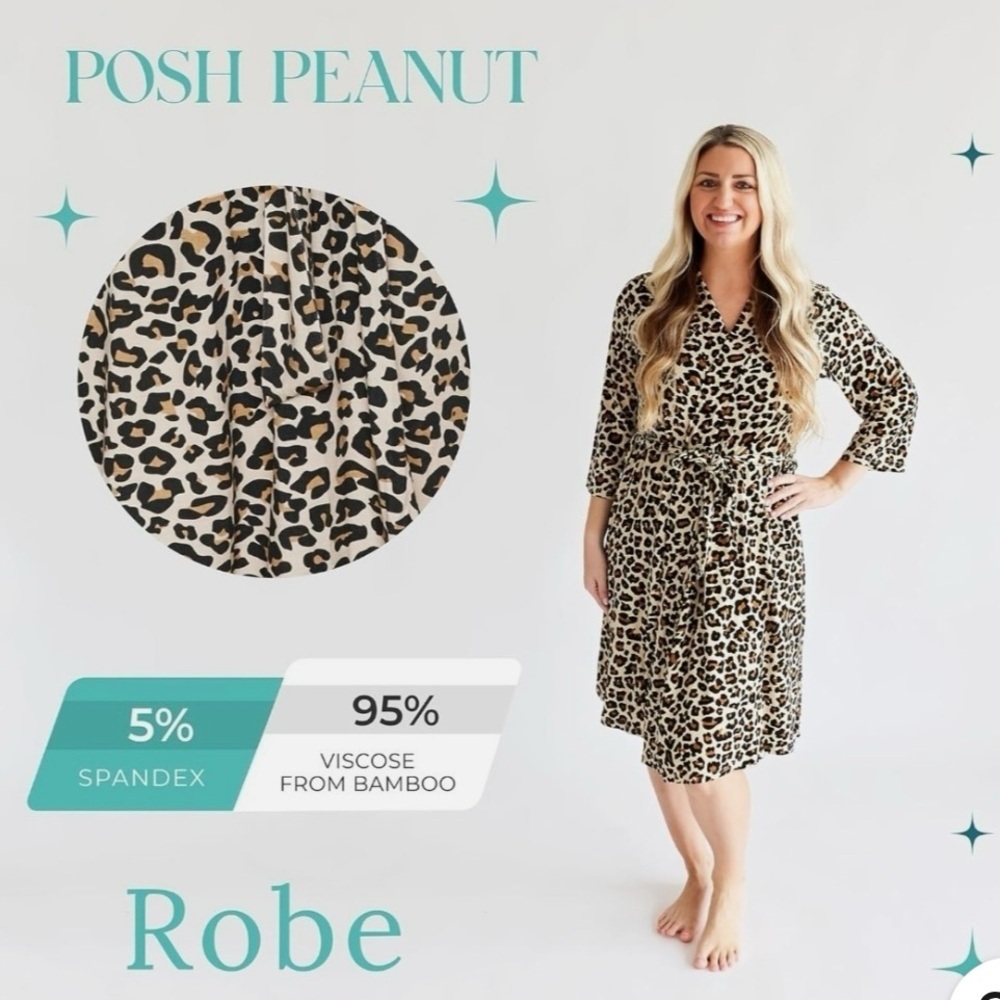 NEW Posh Peanut Women’s Lana Leopard Print Robe Size L/XL. Viscose Bamboo - Picture 2 of 15